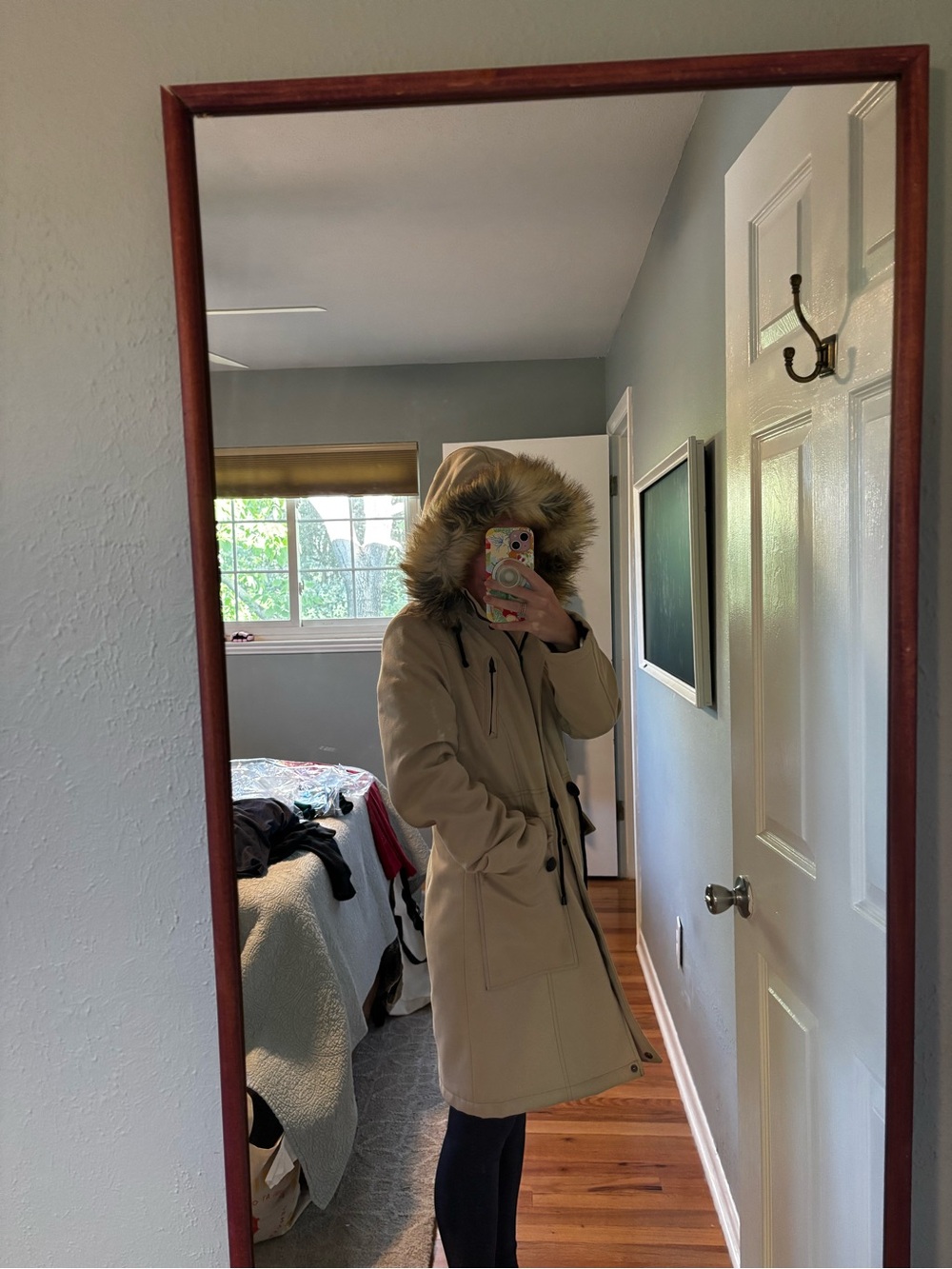 Knee-Length Winter Coat with Removable Faux Fur-Lined Hood